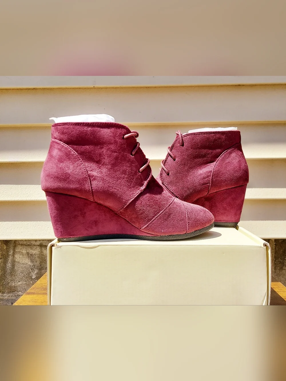 J. Adams Roxy Burgundy Suede Platform Wedges Womens Size 7 NWT Office Minimalist
